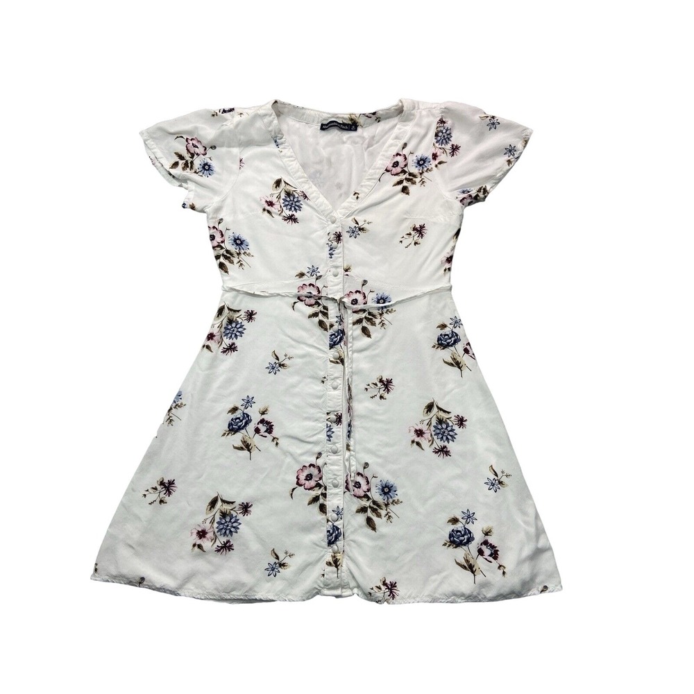 Abercrombie & Fitch Dress Womens S White Floral Button Front Fit Flare Short